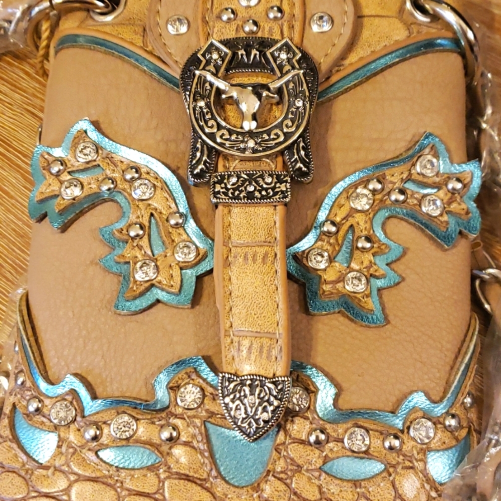 Leather crossbody small purse with bling